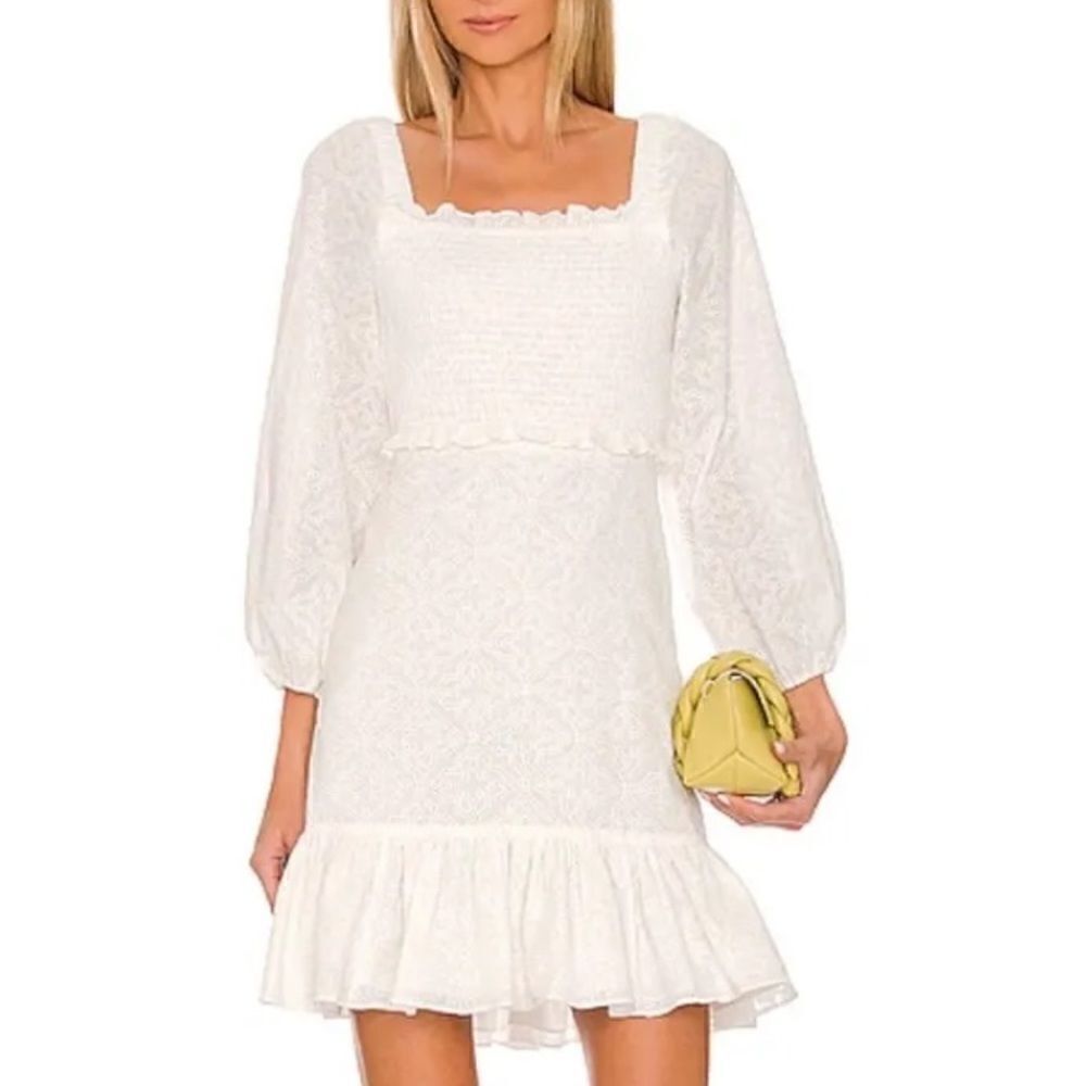 NWT Veronica Beard Denise Dress Lace Ruffle Smocked Bodice White Size 14